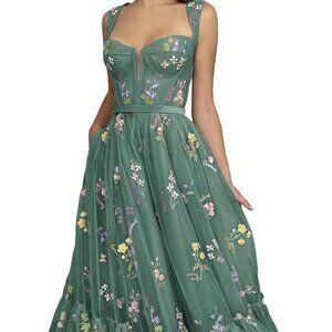 green whimsical dresses Olive Green Floral Wedding Dress with Train – FD6142 – Viniodress main image 1